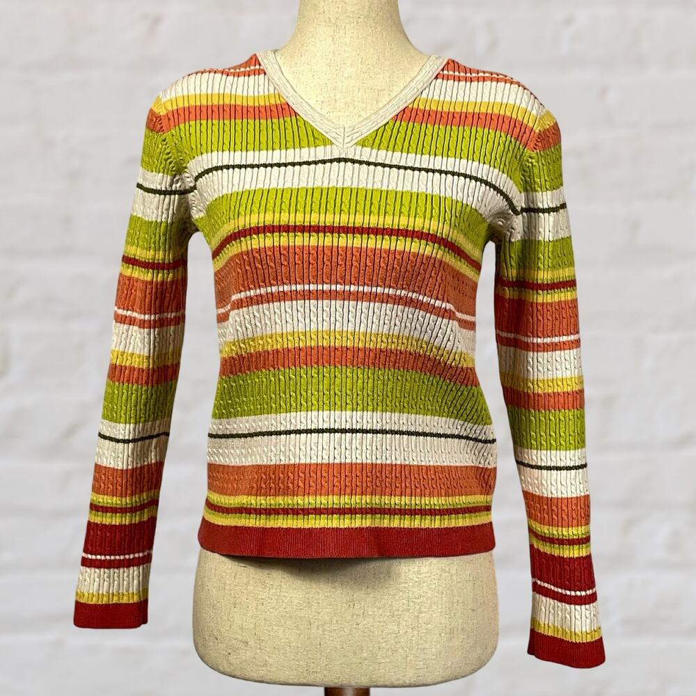 90s Liz Golf V-Neck Sweater by Liz Claiborne | Women’s M | Pastel Cable Knit